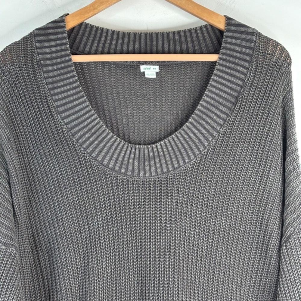 Aerie Oversized Chunky Sweater M Charcoal Ribbed Knit Scoop Neck Cozy Boho Cabin - Picture 4 of 10